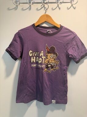 Give A Hoot Purple Kids Graphic Tee - Don't Pollute